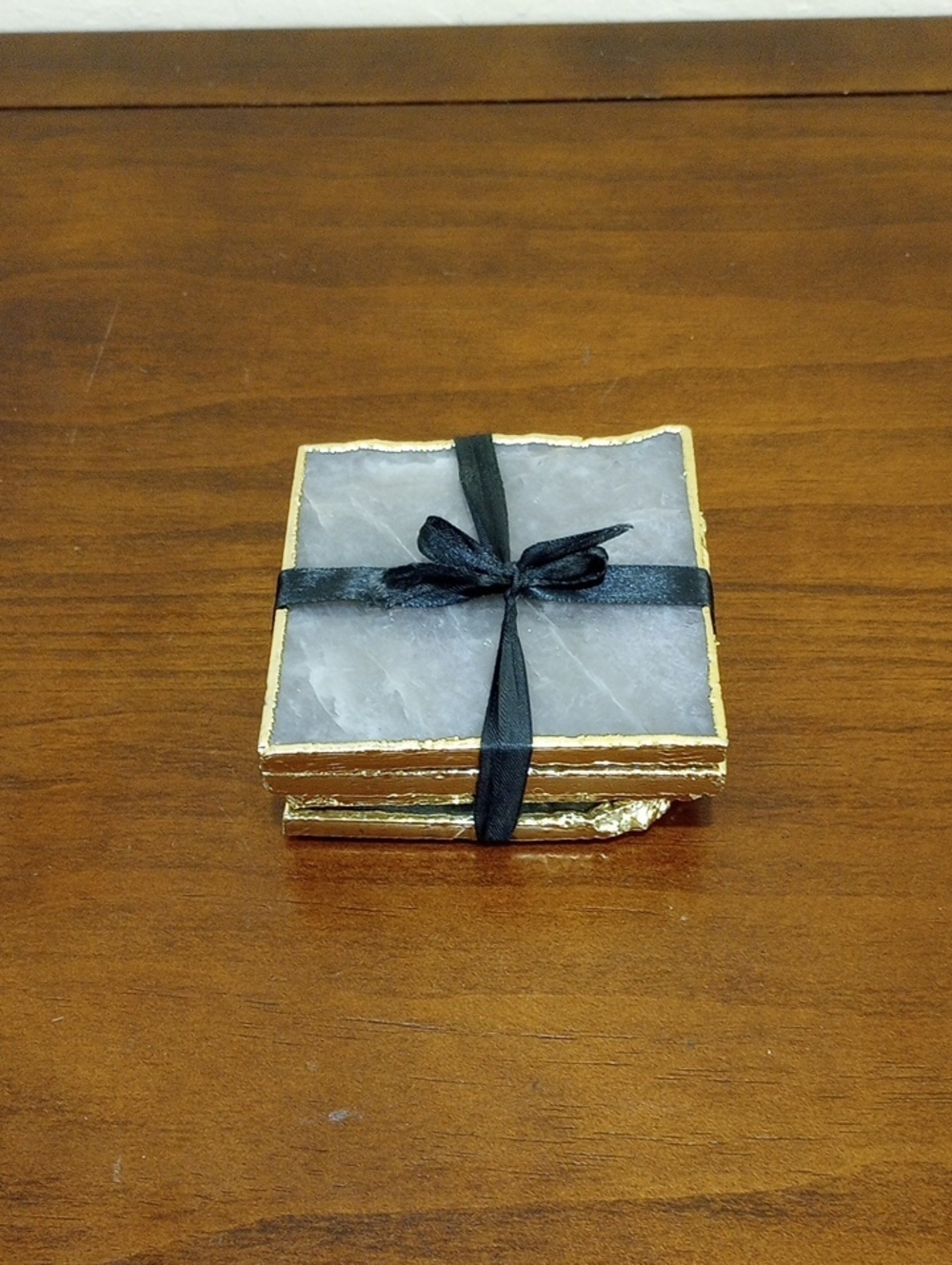 Rachel Zoe Gold Trimmed Marble Coasters, Set Of 4 - New!